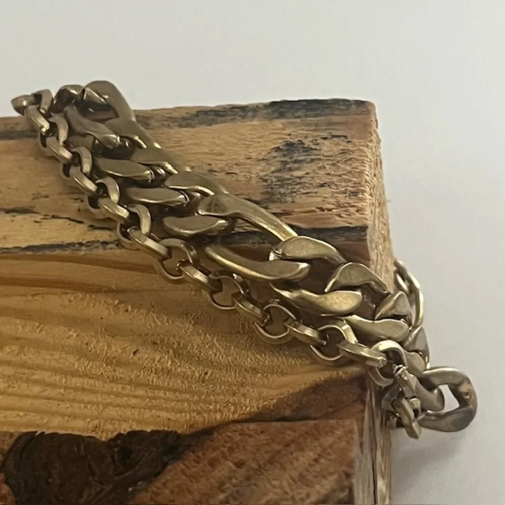 Double Chain Bracelet Layered Links Gold Tone